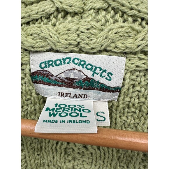 Aran Crafts Ireland Merino Wool Long Cardigan Sweater Size S Chunky Knit Green - Picture 8 of 9